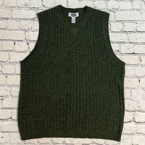 Old Navy 100% Lambswool V Neck Grandpa Sweater Vest Men's Size M Green - Picture 1 of 10